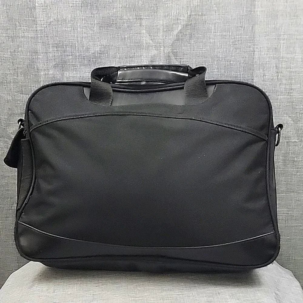 Porsche Rare Briefcase Office Sport Laptop Bag - Black Nylon, Leather Trim